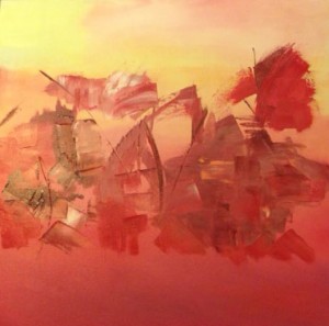 abstract, contemporary, oil, reds, yellows, pinks, browns, oranges, new mexico